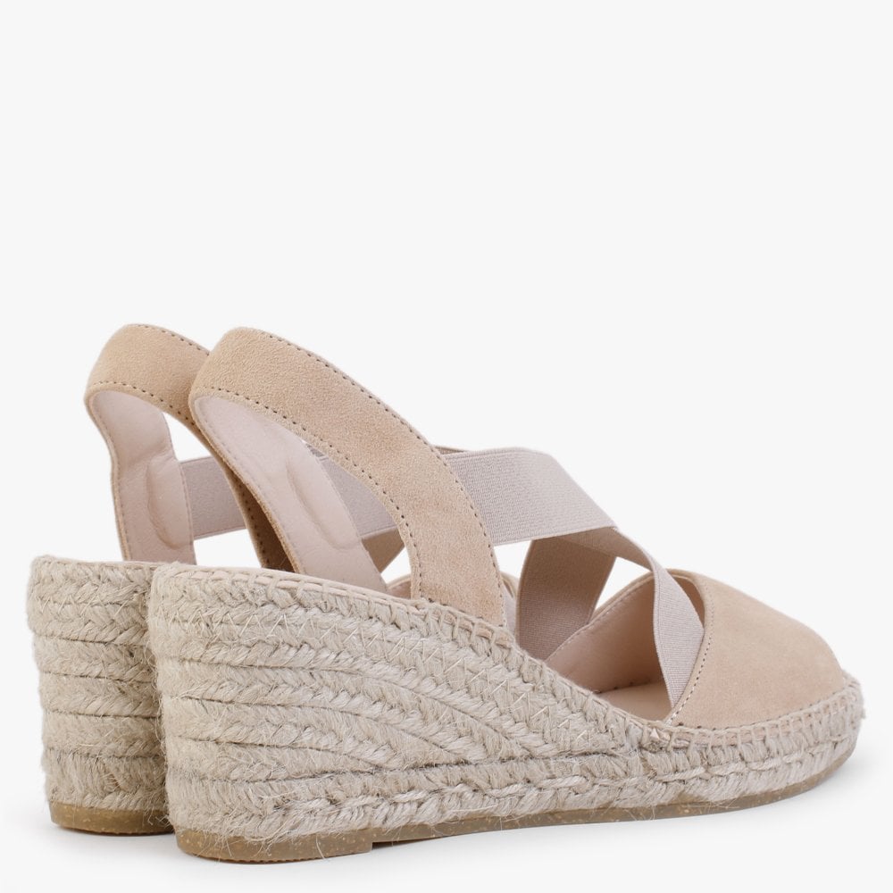 Kid Beige Suede Wedge Espadrilles