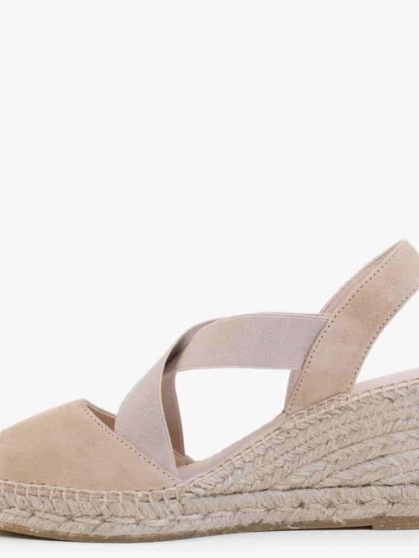 Kid Beige Suede Wedge Espadrilles