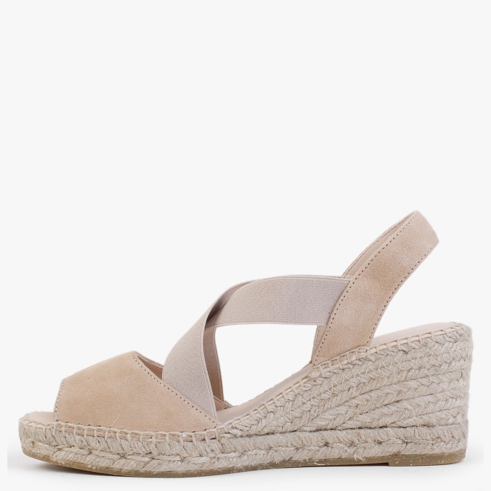 Kid Beige Suede Wedge Espadrilles