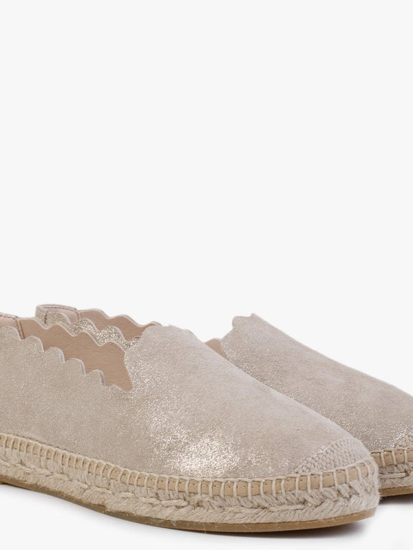 Kora Gold Suede Scalloped Espadrilles