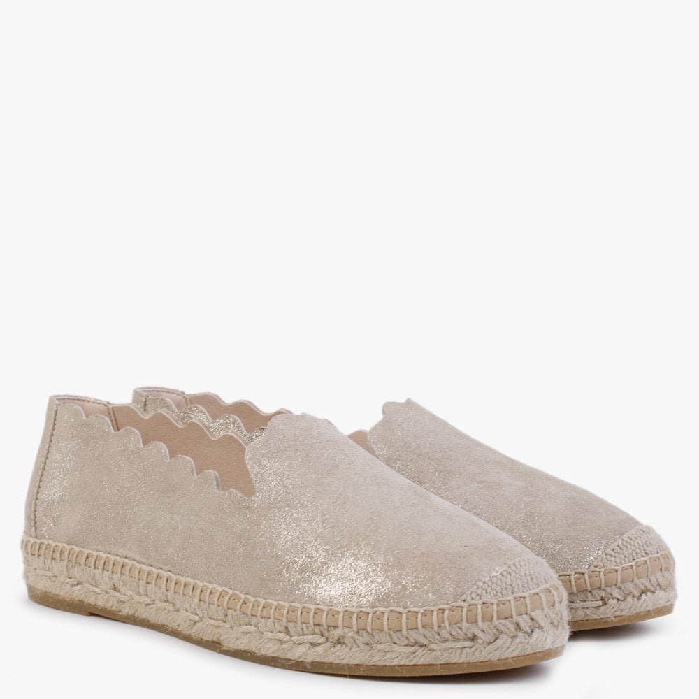 Kora Gold Suede Scalloped Espadrilles