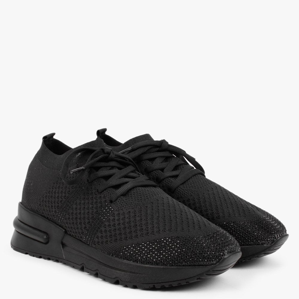 Bucky Black Sparkle Knitted Trainers