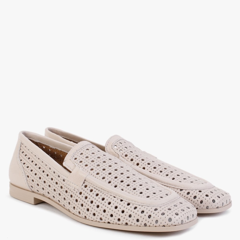 Teff Beige Leather Woven Loafers