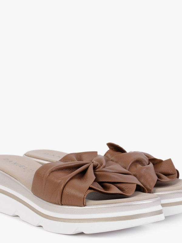 Rebow Tan Leather Knot Top Mules
