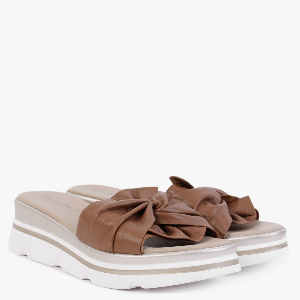 Rebow Tan Leather Knot Top Mules