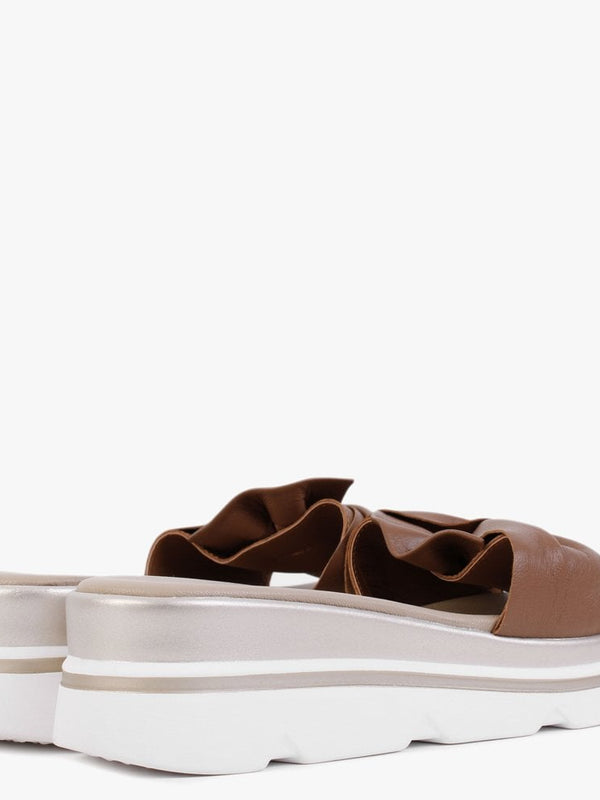 Rebow Tan Leather Knot Top Mules