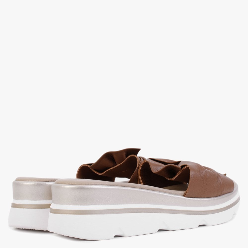 Rebow Tan Leather Knot Top Mules