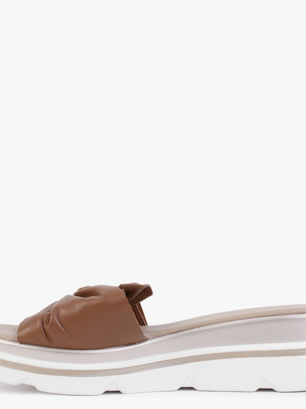 Rebow Tan Leather Knot Top Mules