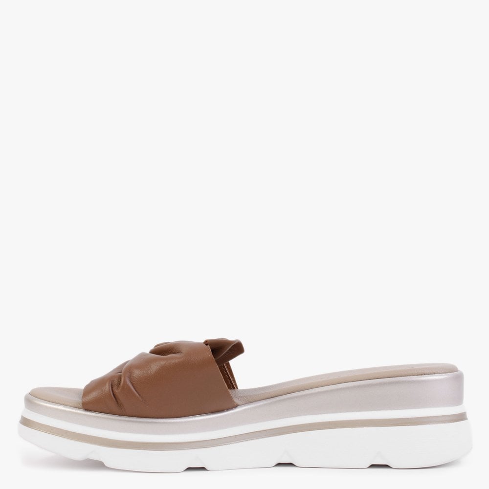 Rebow Tan Leather Knot Top Mules
