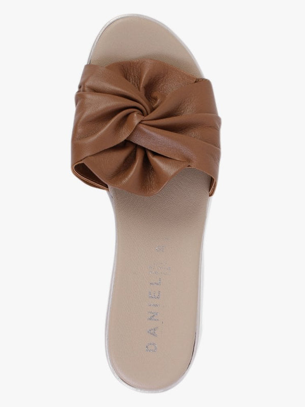 Rebow Tan Leather Knot Top Mules