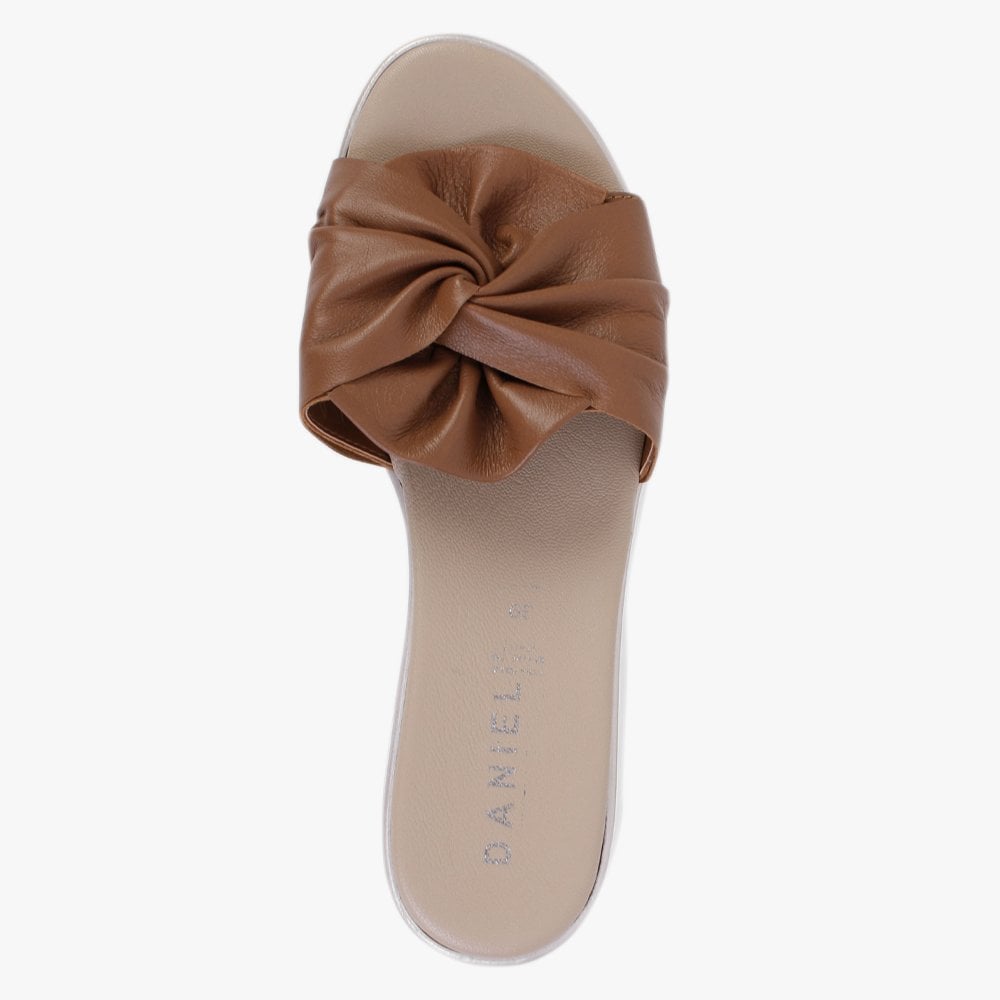 Rebow Tan Leather Knot Top Mules