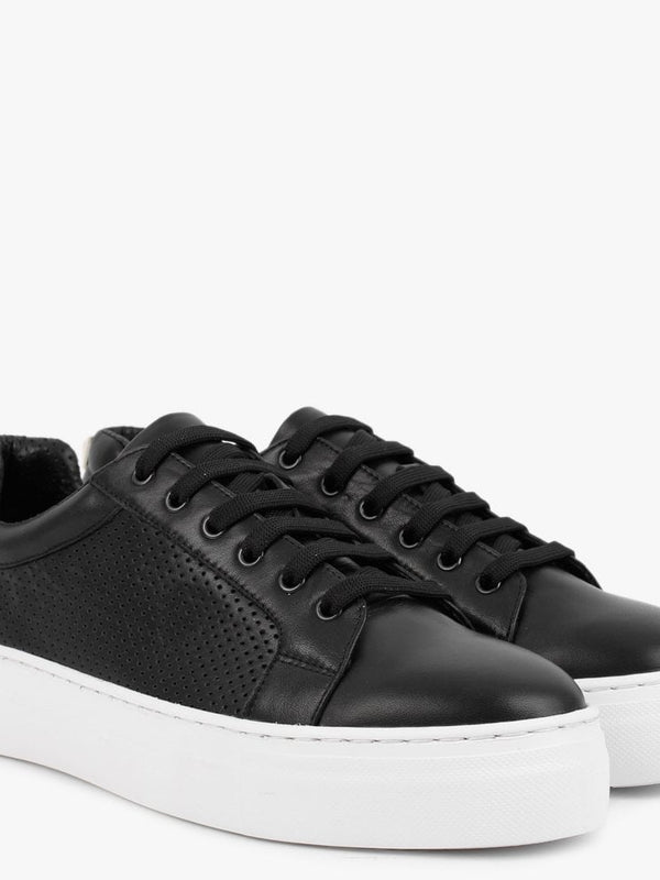 Puddy Black Leather Studded Trainers