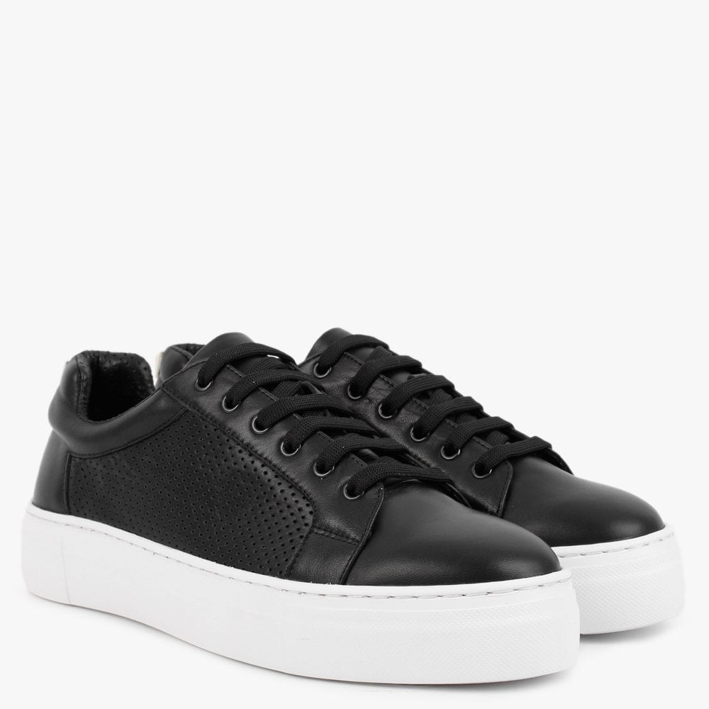 Puddy Black Leather Studded Trainers