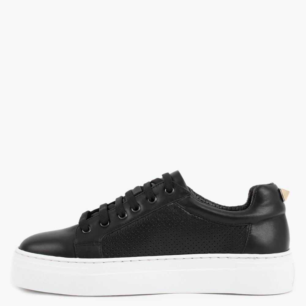 Puddy Black Leather Studded Trainers