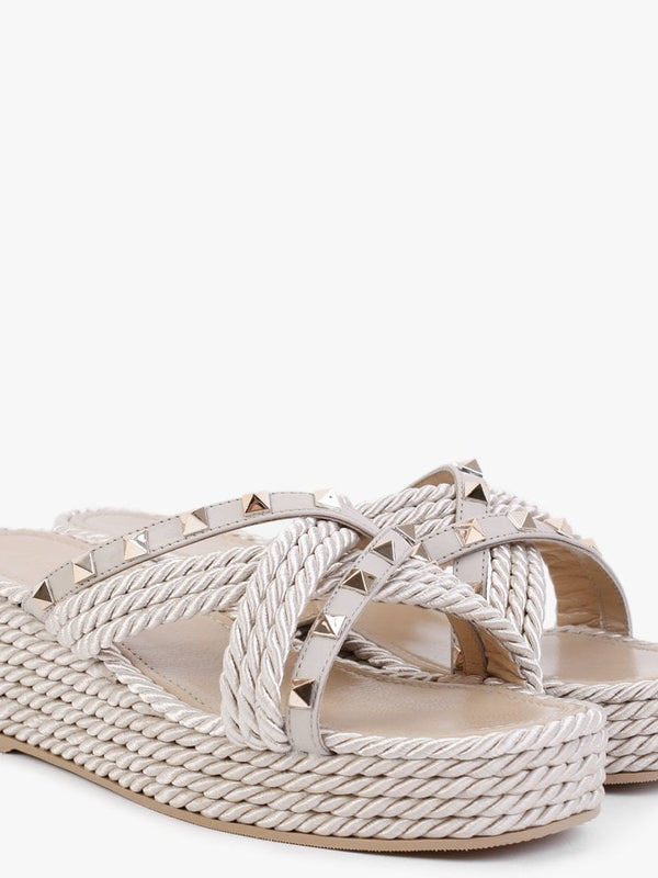 Pope Beige Rope Slab Wedge Mules