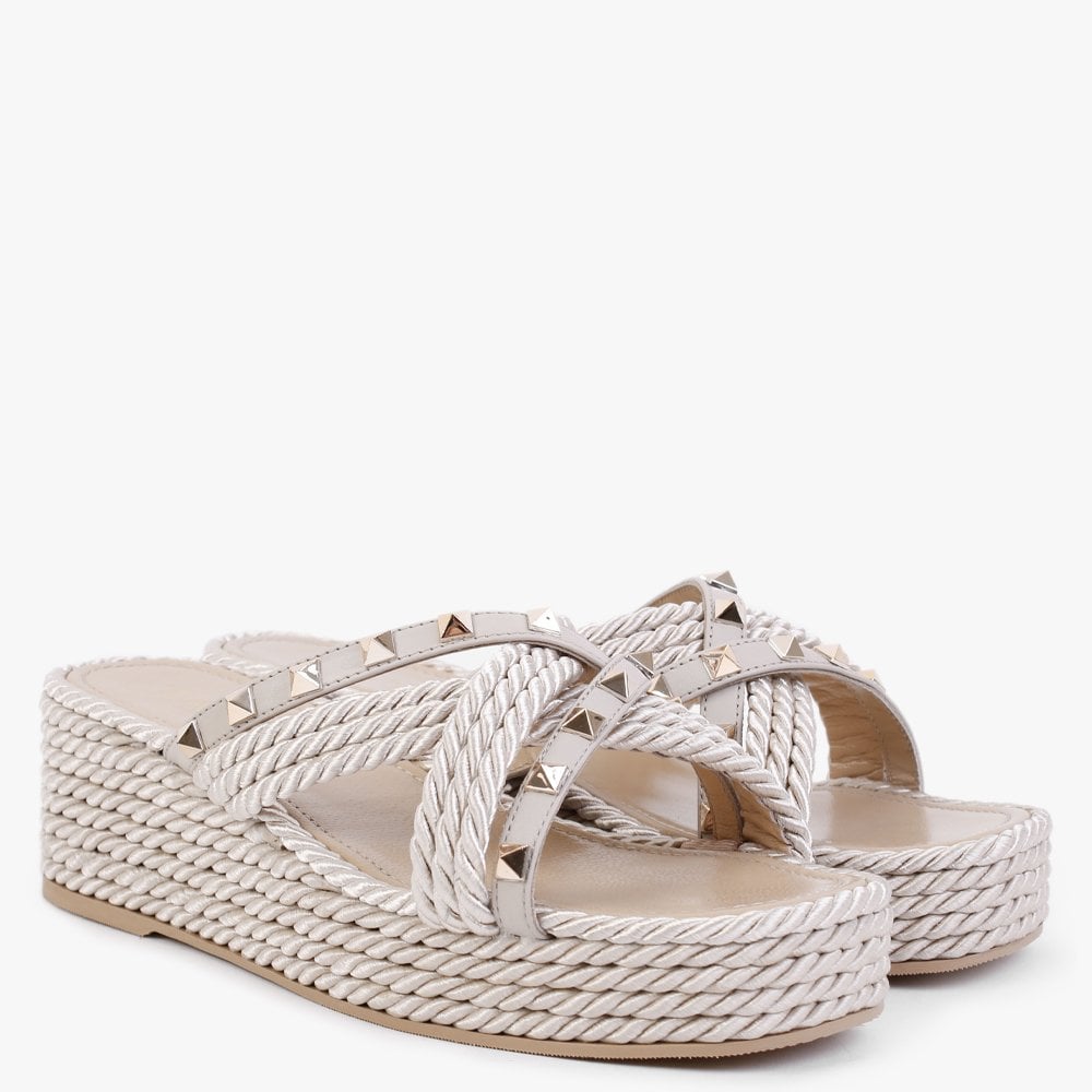 Pope Beige Rope Slab Wedge Mules