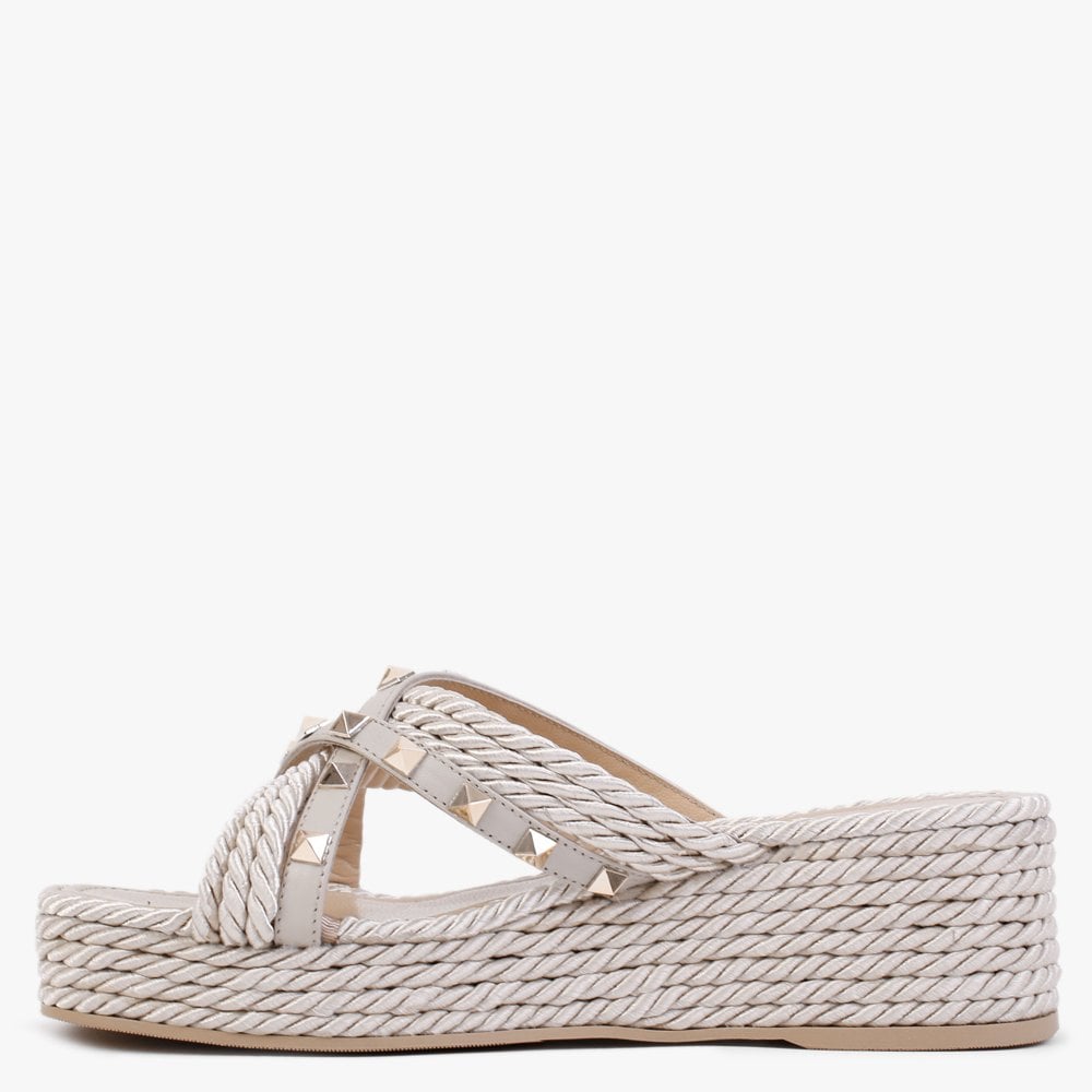 Pope Beige Rope Slab Wedge Mules