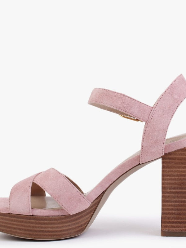 Fenton Rose Tan Suede Platform Heeled Sandals