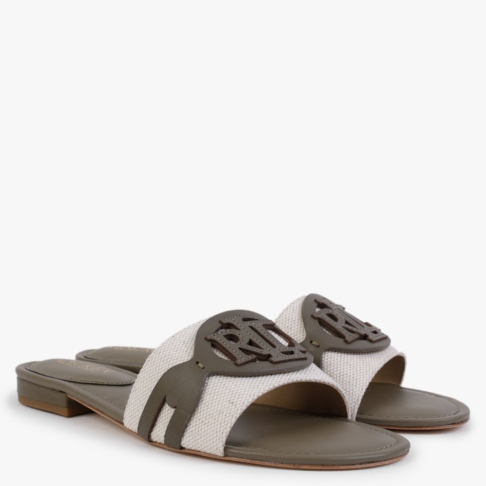 Alegra Canvas & Leather Natural Sage Logo Mules