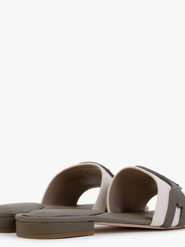 Alegra Canvas & Leather Natural Sage Logo Mules