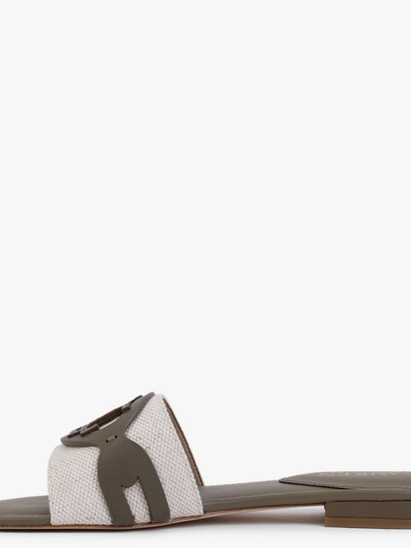 Alegra Canvas & Leather Natural Sage Logo Mules