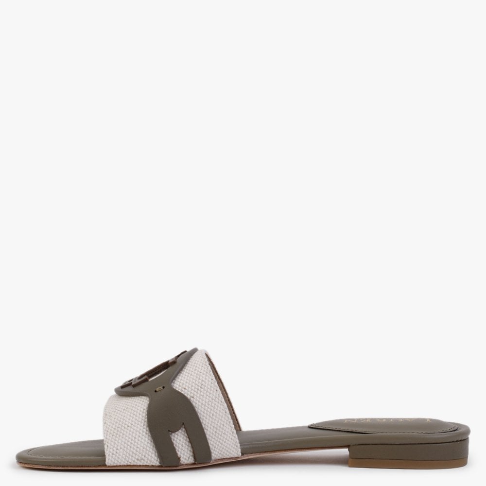 Alegra Canvas & Leather Natural Sage Logo Mules