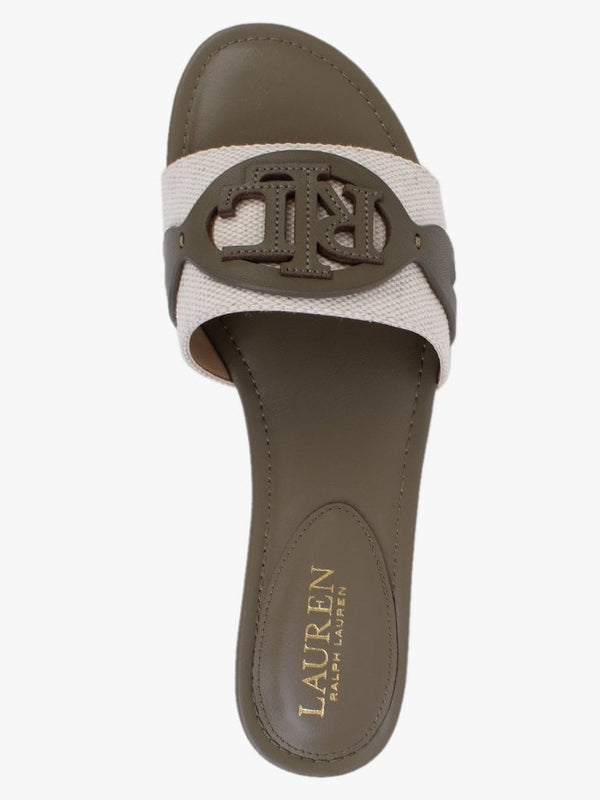 Alegra Canvas & Leather Natural Sage Logo Mules