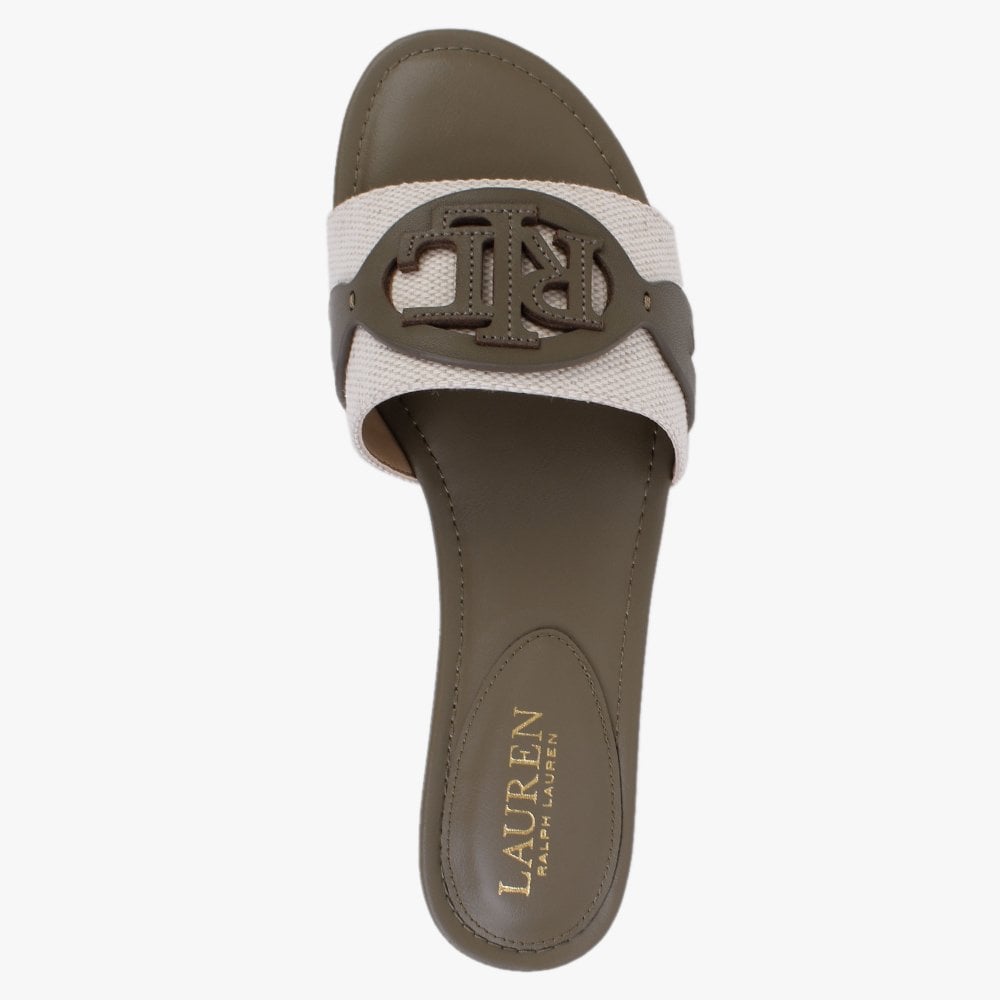 Alegra Canvas & Leather Natural Sage Logo Mules