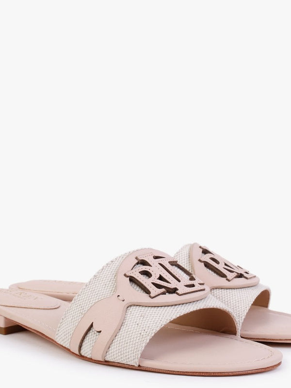 Alegra Canvas & Leather Natural Pink Logo Mules