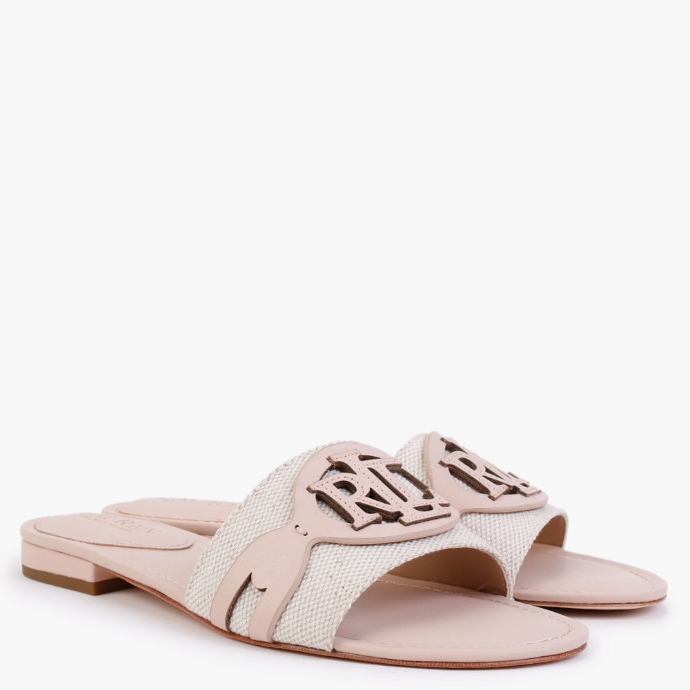 Alegra Canvas & Leather Natural Pink Logo Mules