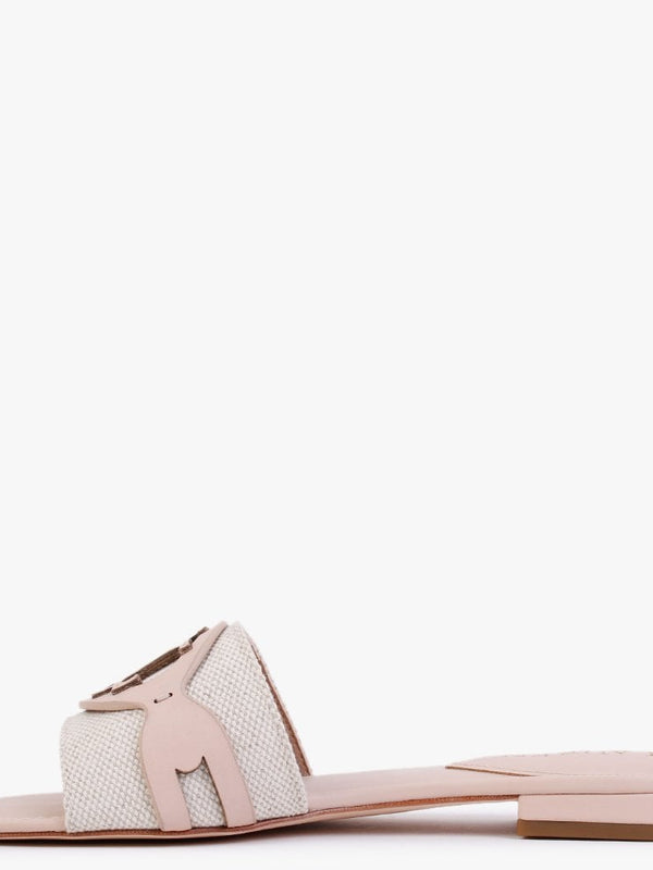 Alegra Canvas & Leather Natural Pink Logo Mules