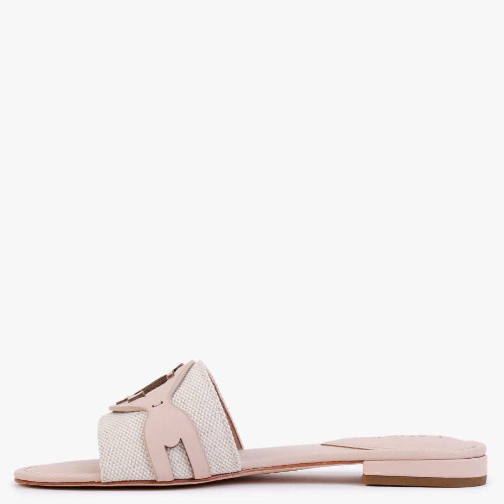 Alegra Canvas & Leather Natural Pink Logo Mules