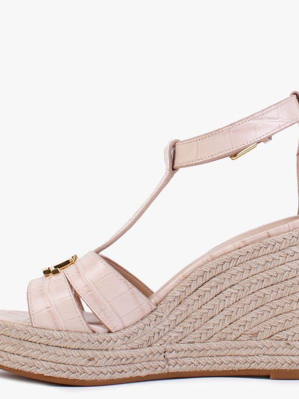 Hale Pink Moc Croc Leather Wedge Espadrilles