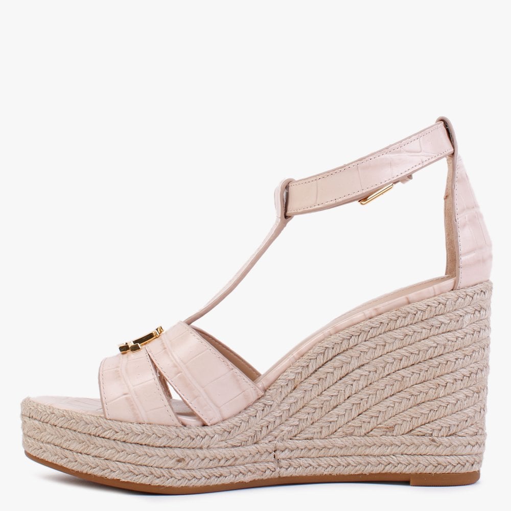 Hale Pink Moc Croc Leather Wedge Espadrilles