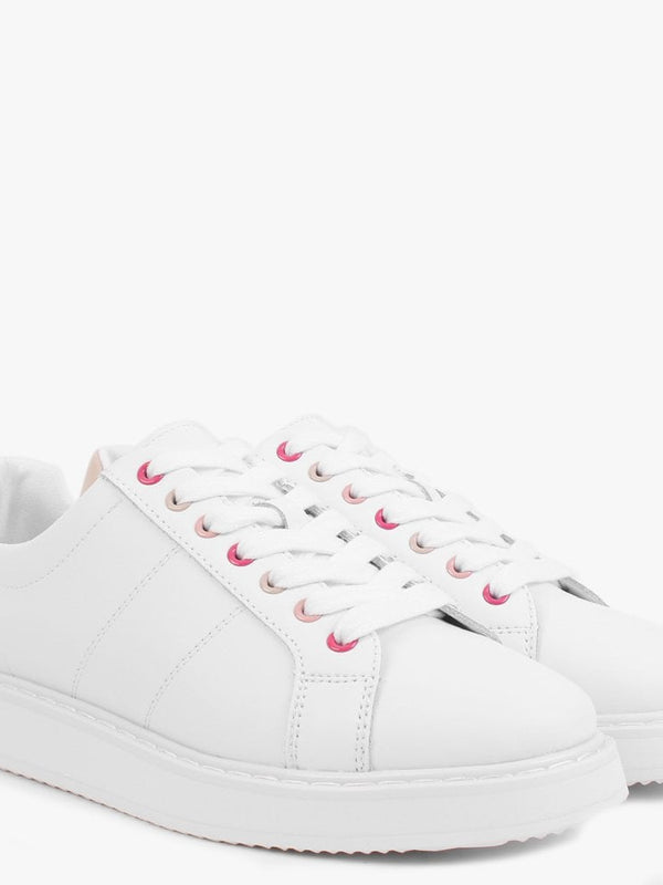 Angeline II White & Pink Leather Trainers