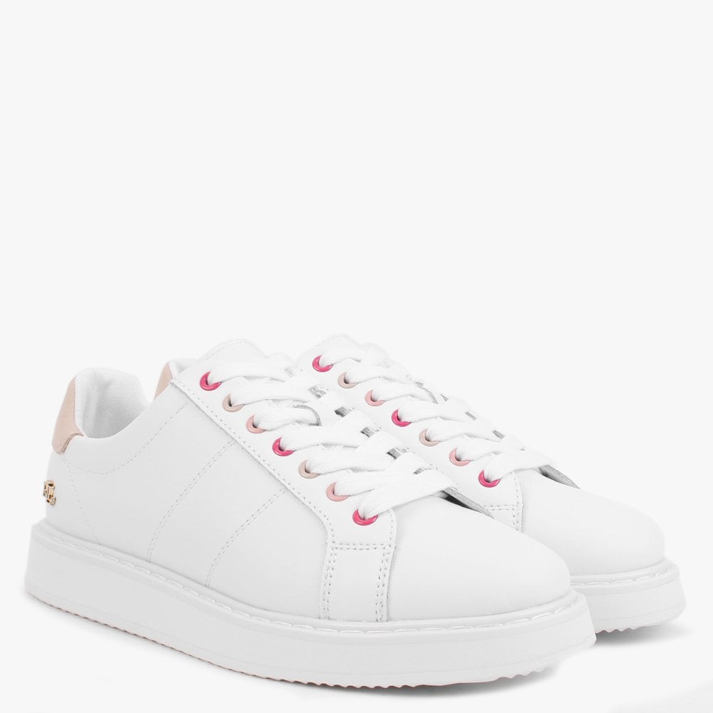 Angeline II White & Pink Leather Trainers