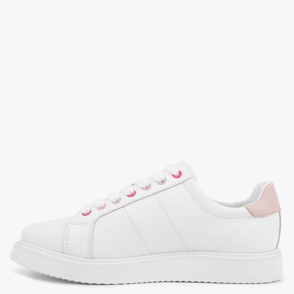 Angeline II White & Pink Leather Trainers