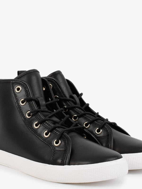 Jinger Black Leather High Top Trainers