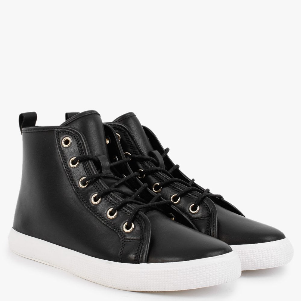 Jinger Black Leather High Top Trainers