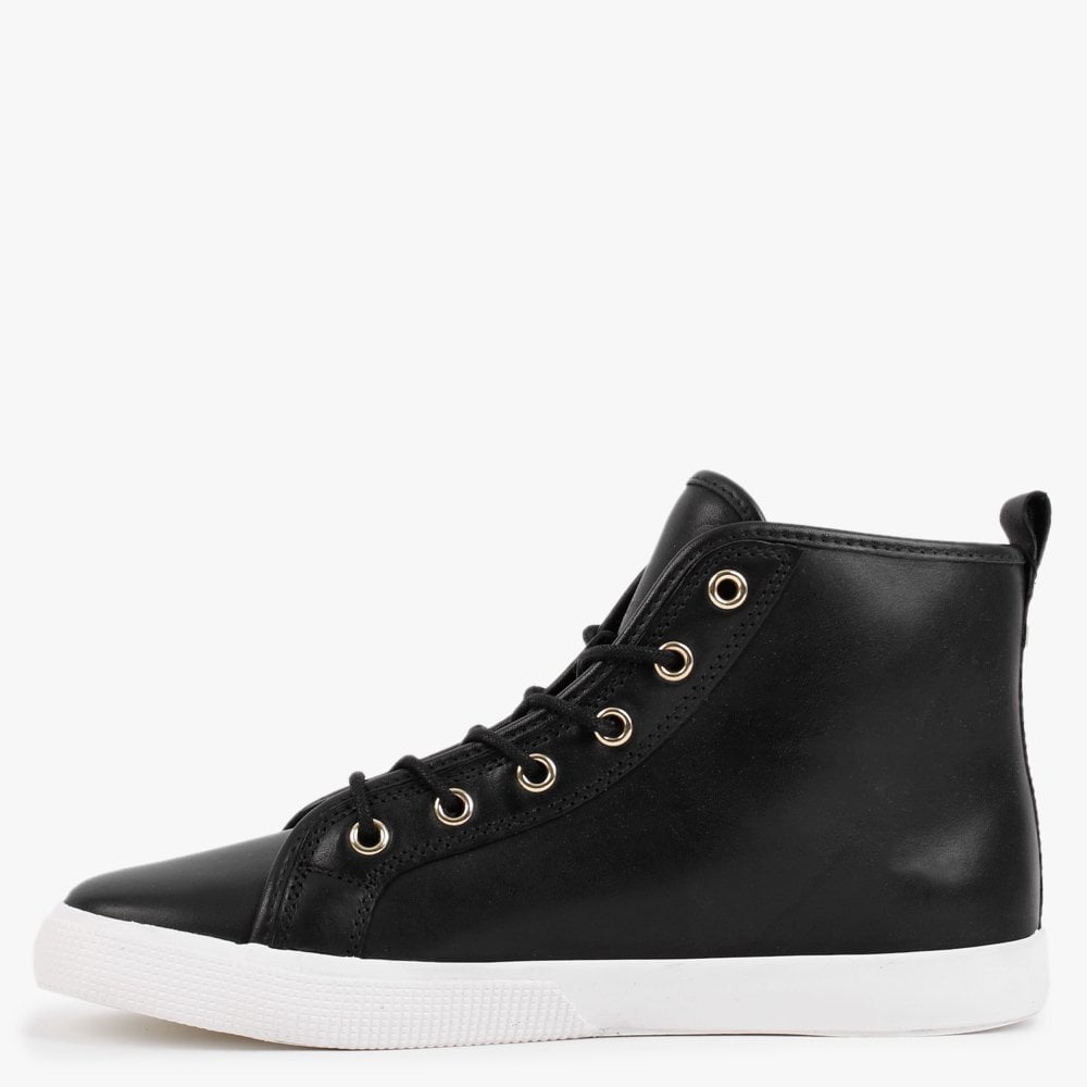 Jinger Black Leather High Top Trainers