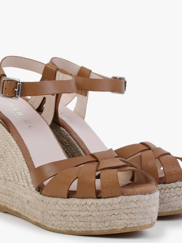 Kophy Tan Leather Wedge Sandals