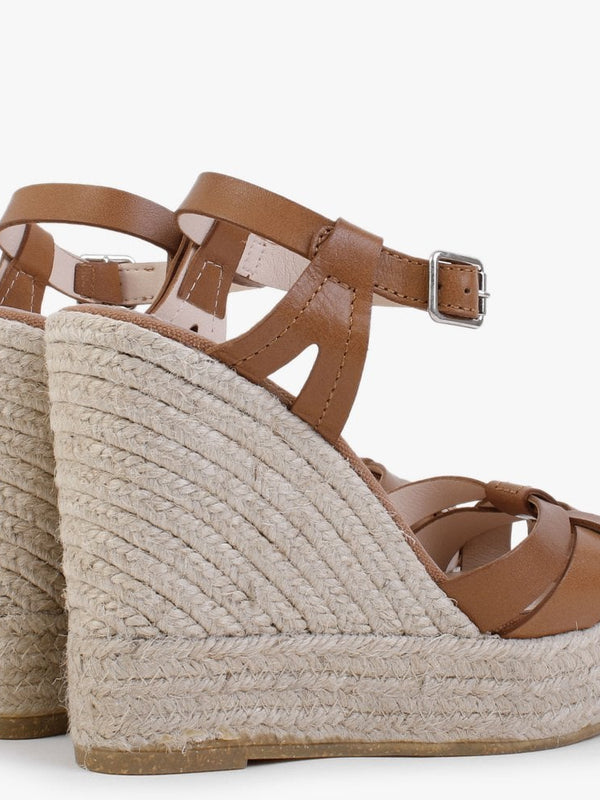 Kophy Tan Leather Wedge Sandals
