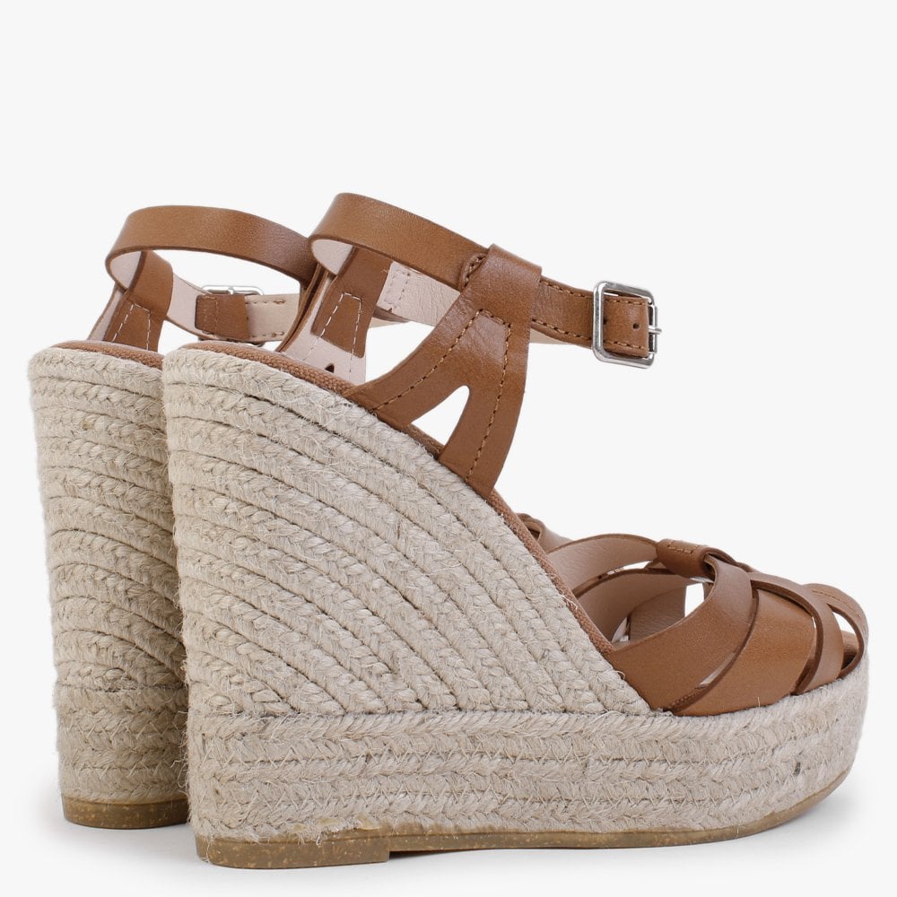 Kophy Tan Leather Wedge Sandals