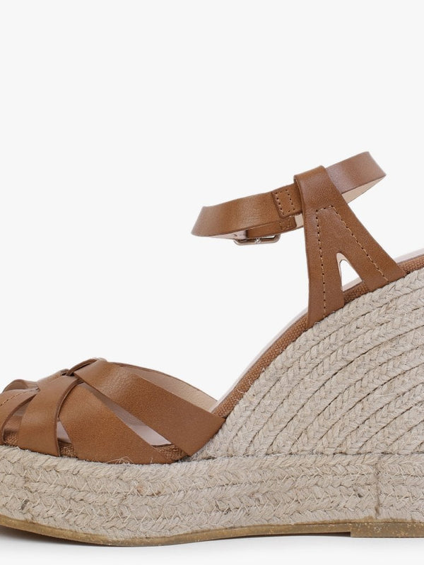 Kophy Tan Leather Wedge Sandals