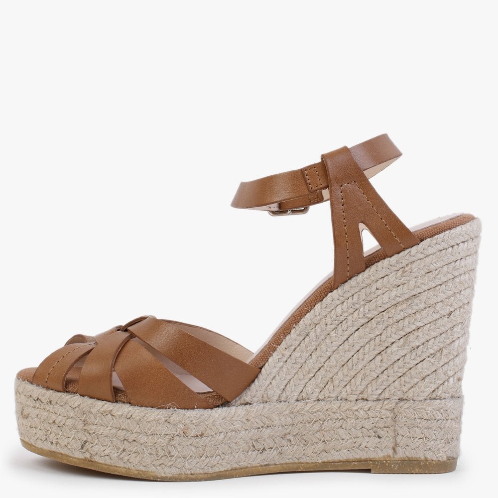Kophy Tan Leather Wedge Sandals