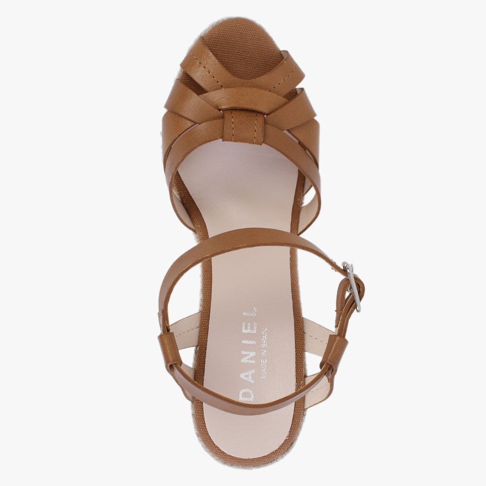Kophy Tan Leather Wedge Sandals