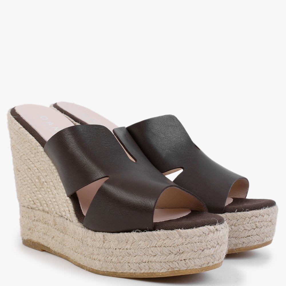 Kophia Brown Leather Wedge Espadrilles