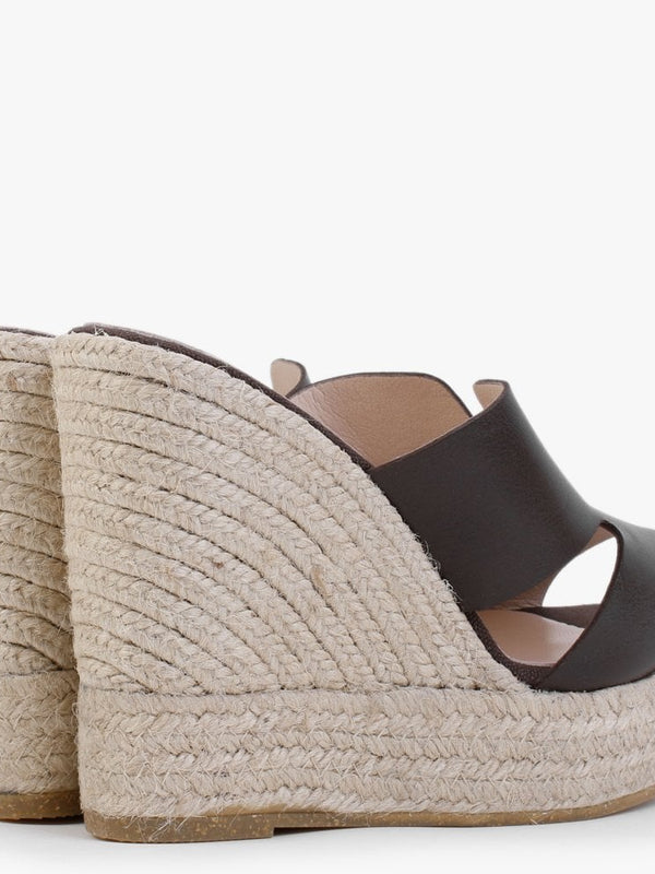Kophia Brown Leather Wedge Espadrilles