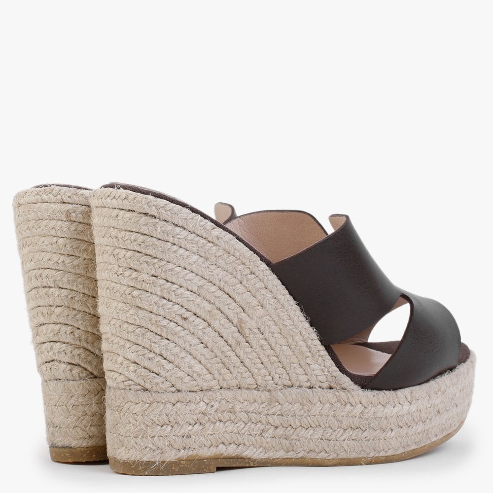 Kophia Brown Leather Wedge Espadrilles