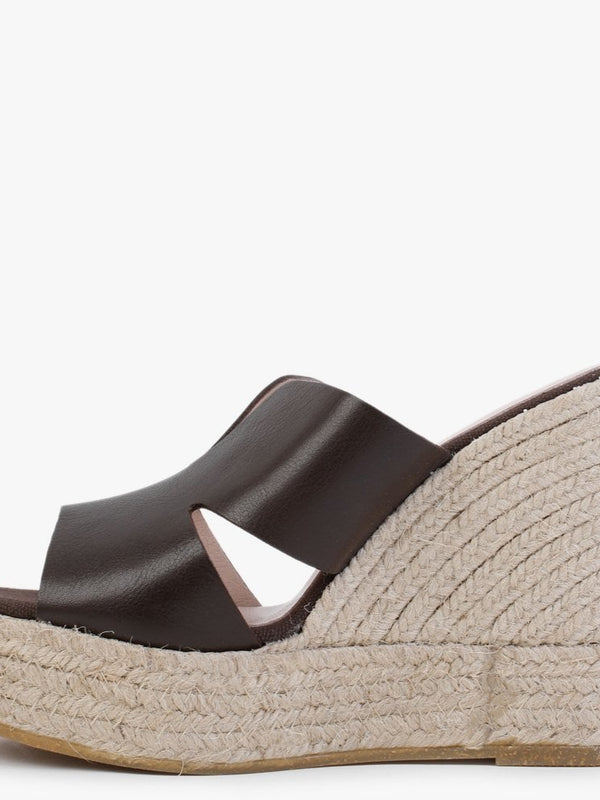 Kophia Brown Leather Wedge Espadrilles